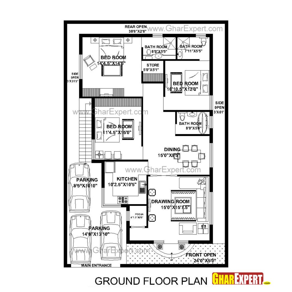 60 By 40 Feet House Plan